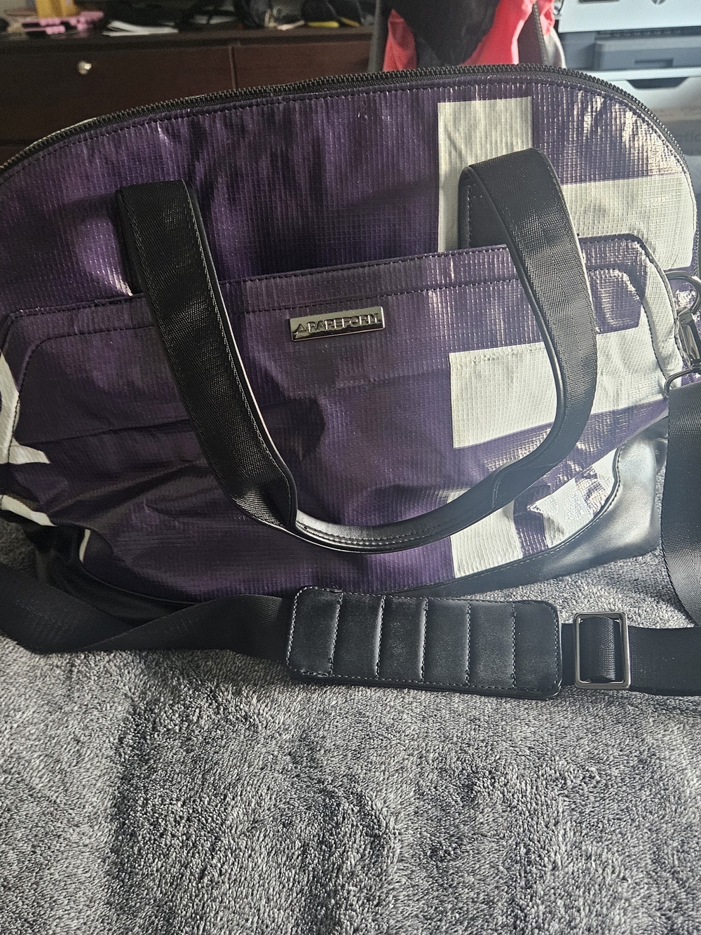 Authentic Rareform Maya Purple and White Laptop Tote Bag with Black Trim